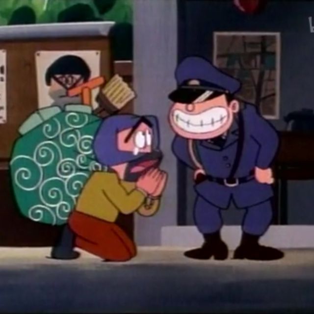 日本小偷都要戴在鼻子处打结的头巾，背绿色条纹的大包裹吗？